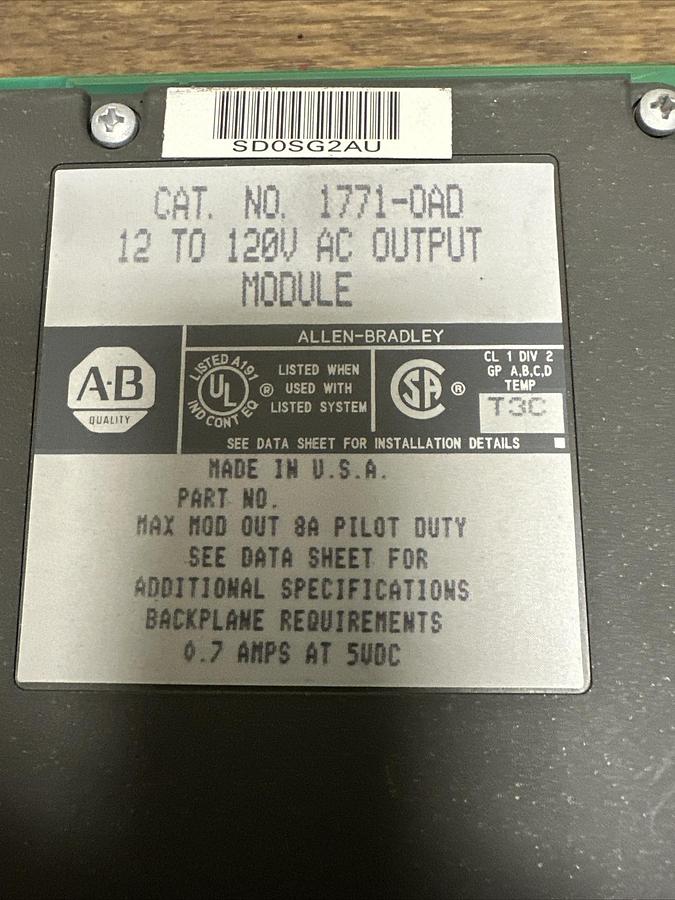 Used Allen Bradley,1771-OAD,12 to 120V AC Output Module