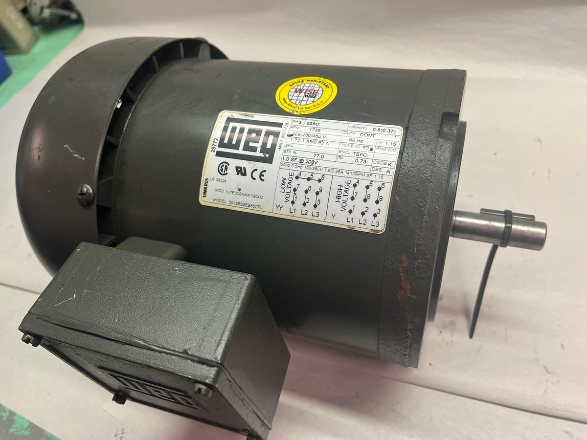 Used WEG,5018ES3B56CFL,MOTOR 1/2HP 1735RPM 3PH