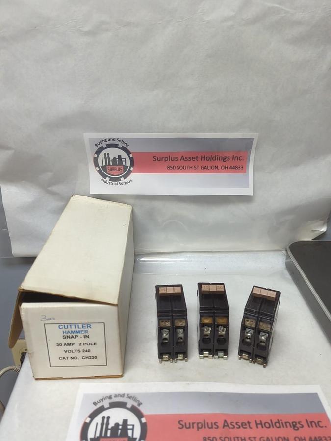 Used CUTLER-HAMMER,CH230,CIRCUIT BREAKER 30 AMP 2-POLE LOT OF 3 PRE-OWNED