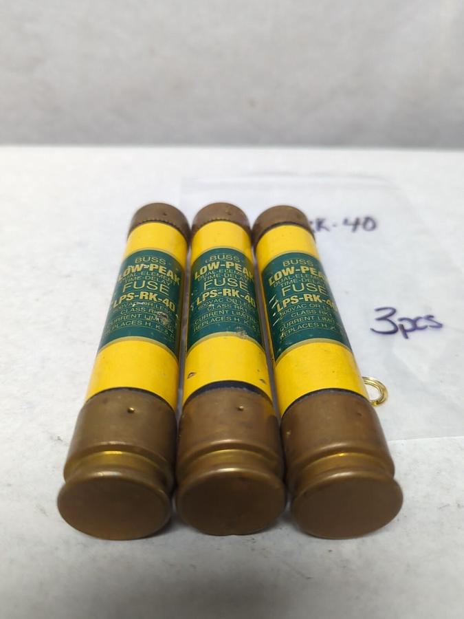 Used COOPER BUSSMANN,LPS-RK-40,LOW-PEAK 40 AMP FUSE LOT OF 3 PRE-OWNED
