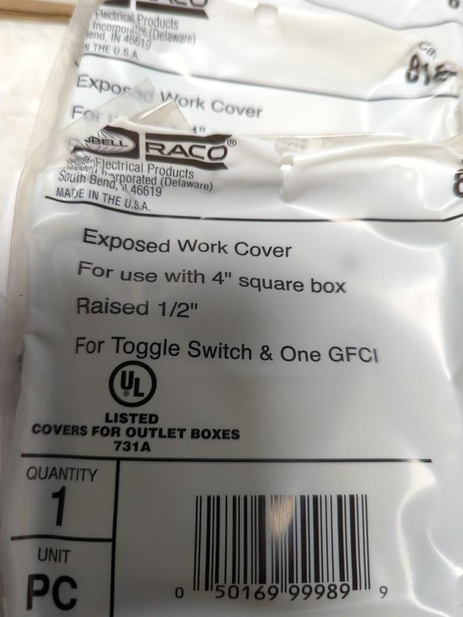 HUBBELL RACO,814C,TWO DEVICES TOGGLE SWITCH GFCI 4 INCH SQUARE COVER 10 PCS BOX