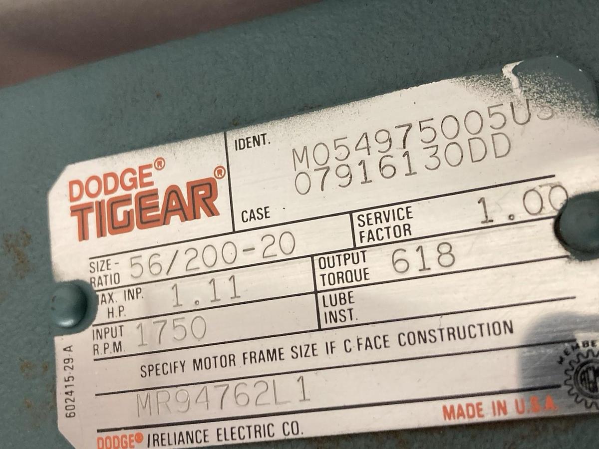 Used Dodge Tigear,MR94762L1,Gear Speed Reducer 56/200-20 1Hp Motor 1725RPM