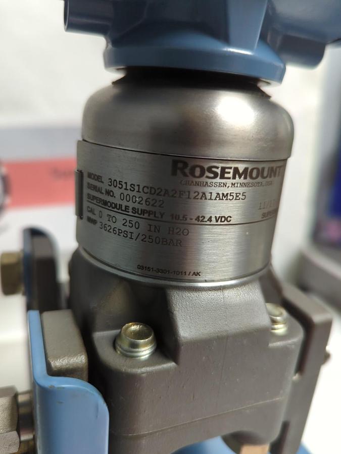 Used ROSEMOUNT,3051S1CD2A2F12A1AM5E5,PRESSURE TRANSMITTER 3626PSI 250BAR 10.5-42.4VDC