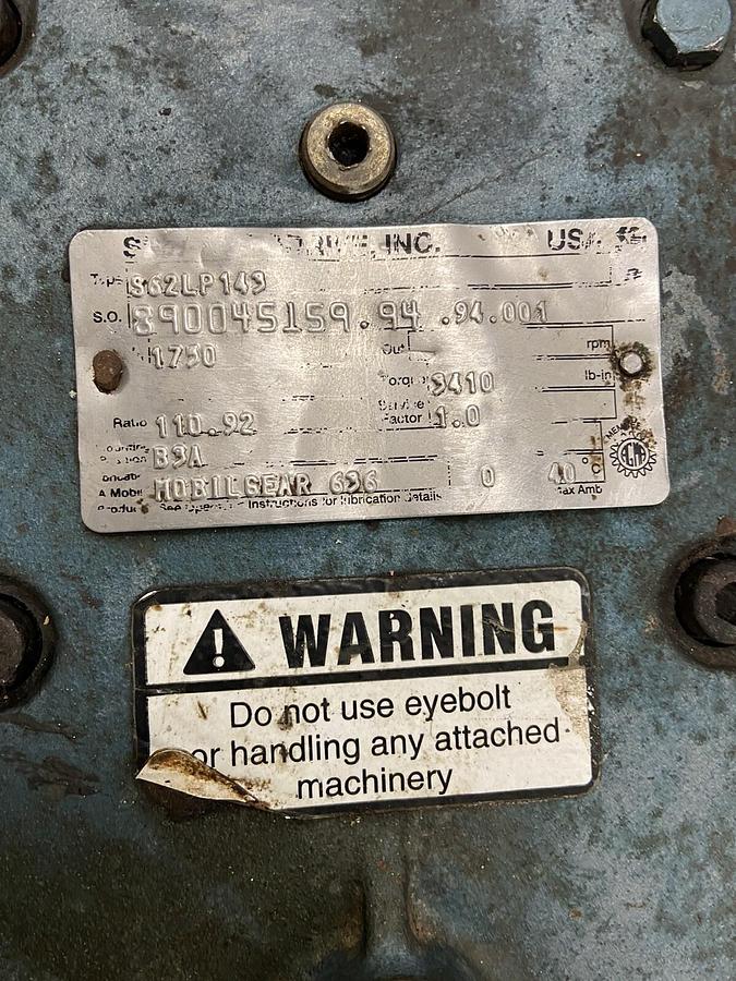 Used Sew Eurodrive,S62LP143,GEAR REDUCER Ratio 110.92 Torque 3410Lb in