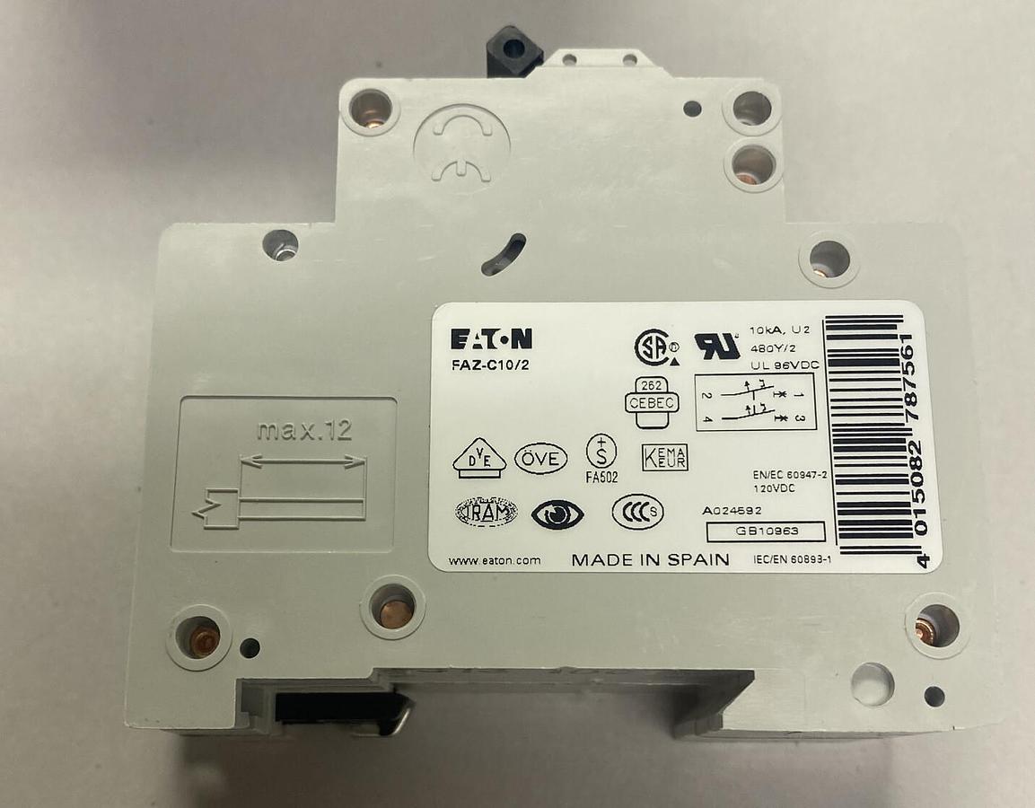 Used EATON,FAZ-C10/2,CIRCUIT BREAKER 10A 2P NEW
