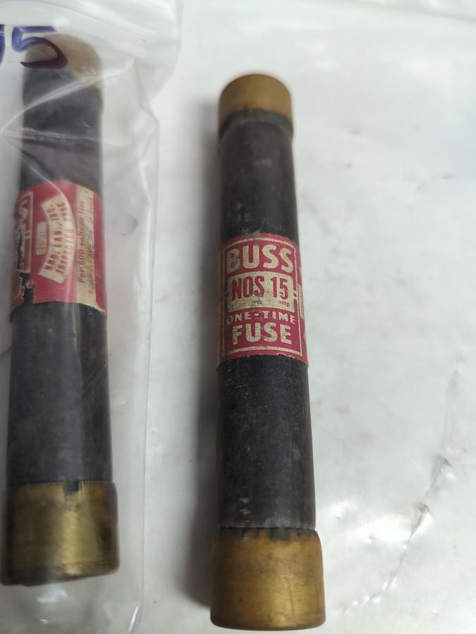 Used COOPER BUSSMANN,NOS-15,ONE-TIME FUSE 15 AMP LOT OF 3 PRE-OWNED