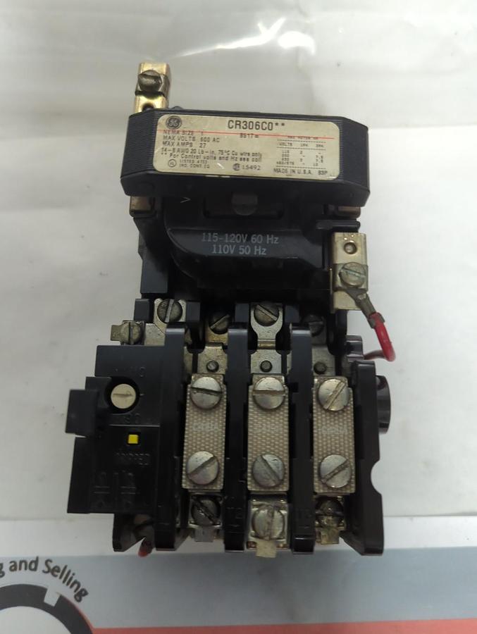 Used GENERAL ELECTRIC,CR306C0,SIZE 1 MOTOR STARTER 27 AMP 600VAC PRE-OWNED