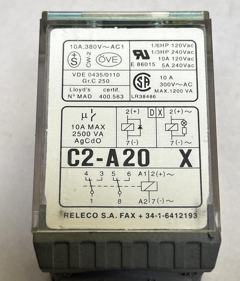 Used RELECO TURK,C2-A20X,PLUG IN POWER RELAY LOT OF 2