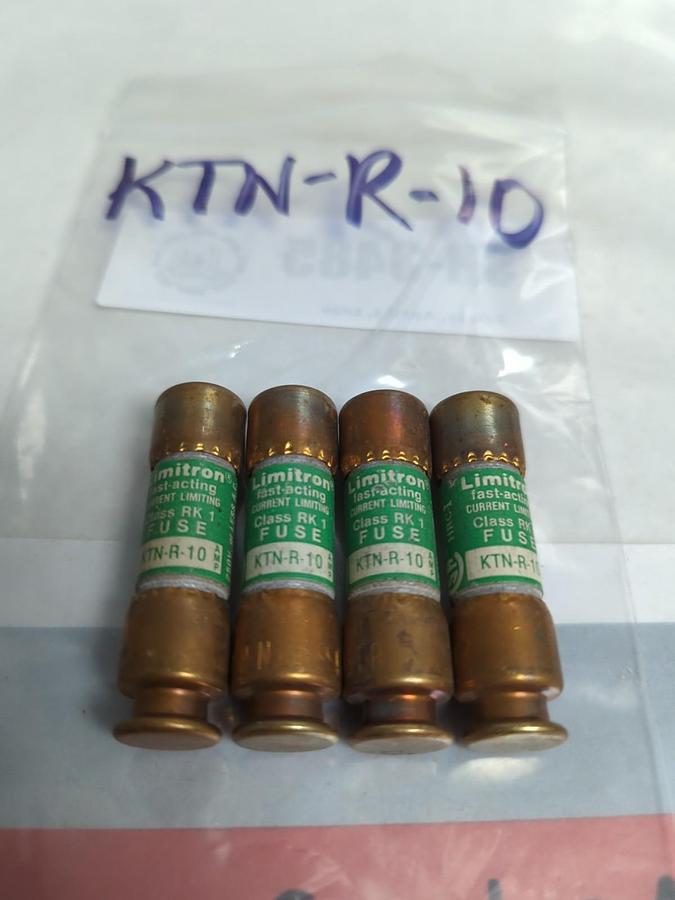Used COOPER BUSSMANN,KTN-R-10,LIMITRON 10 AMP FUSE LOT OF 4 PRE-OWNED