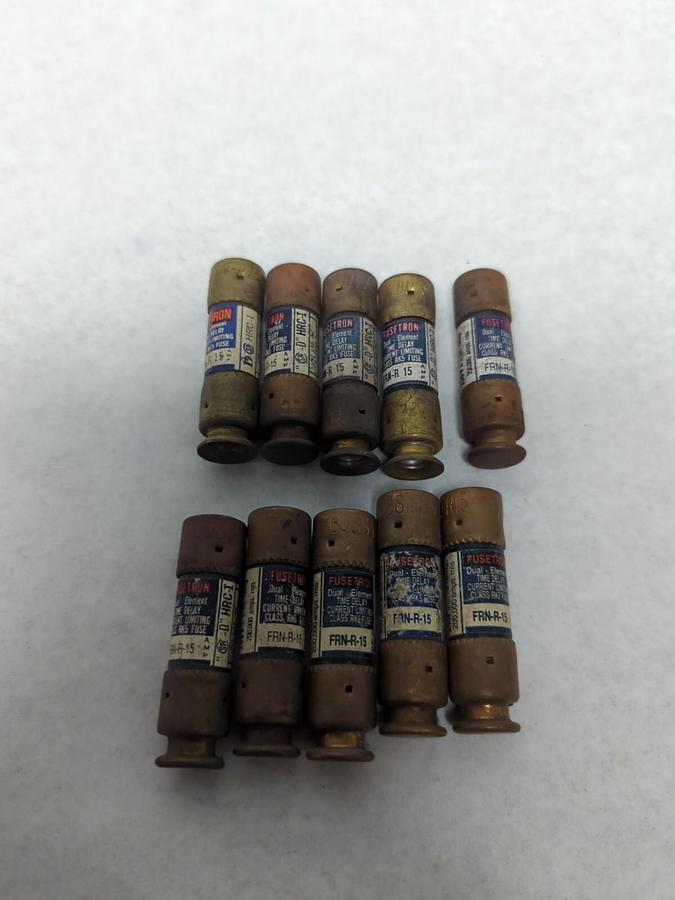 Used COOPER BUSSMANN,FRN-R-15,FUSETRON 15 AMP FUSE LOT OF 10 PRE-OWNED