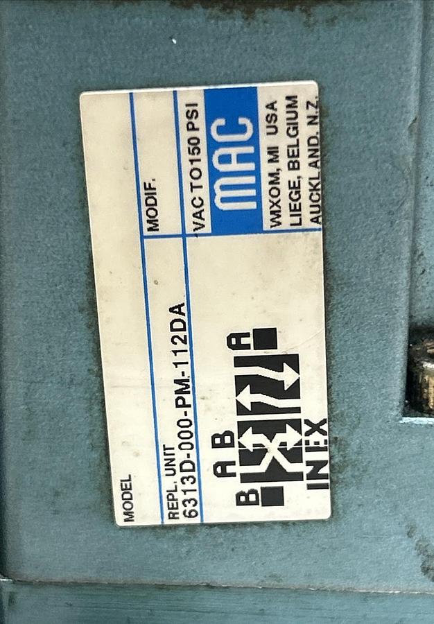 Used MAC VALVES,6313D-000-PM-112DA,PNEUMATIC SOLENOID VALVE
