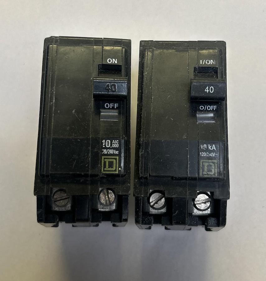 Used SQUARE D,QOB240,CIRCUIT BREAKER 40A 120/240V 2P LOT OF 2