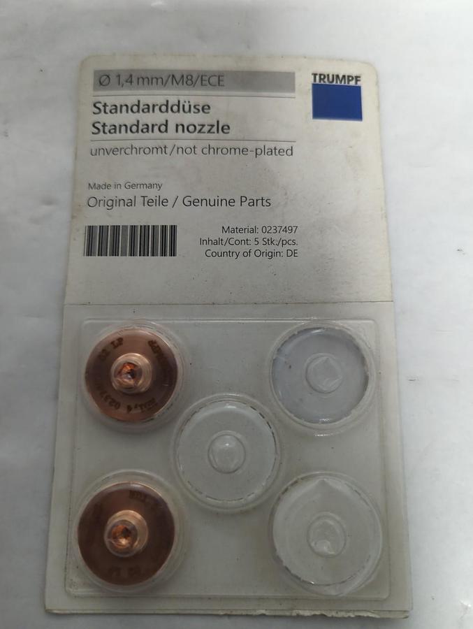 TRUMPF,0237497,CHROME PLATED LASER MACHINE NOZZLE 1.4MM/M8/ECE PACK OF 2 NOS