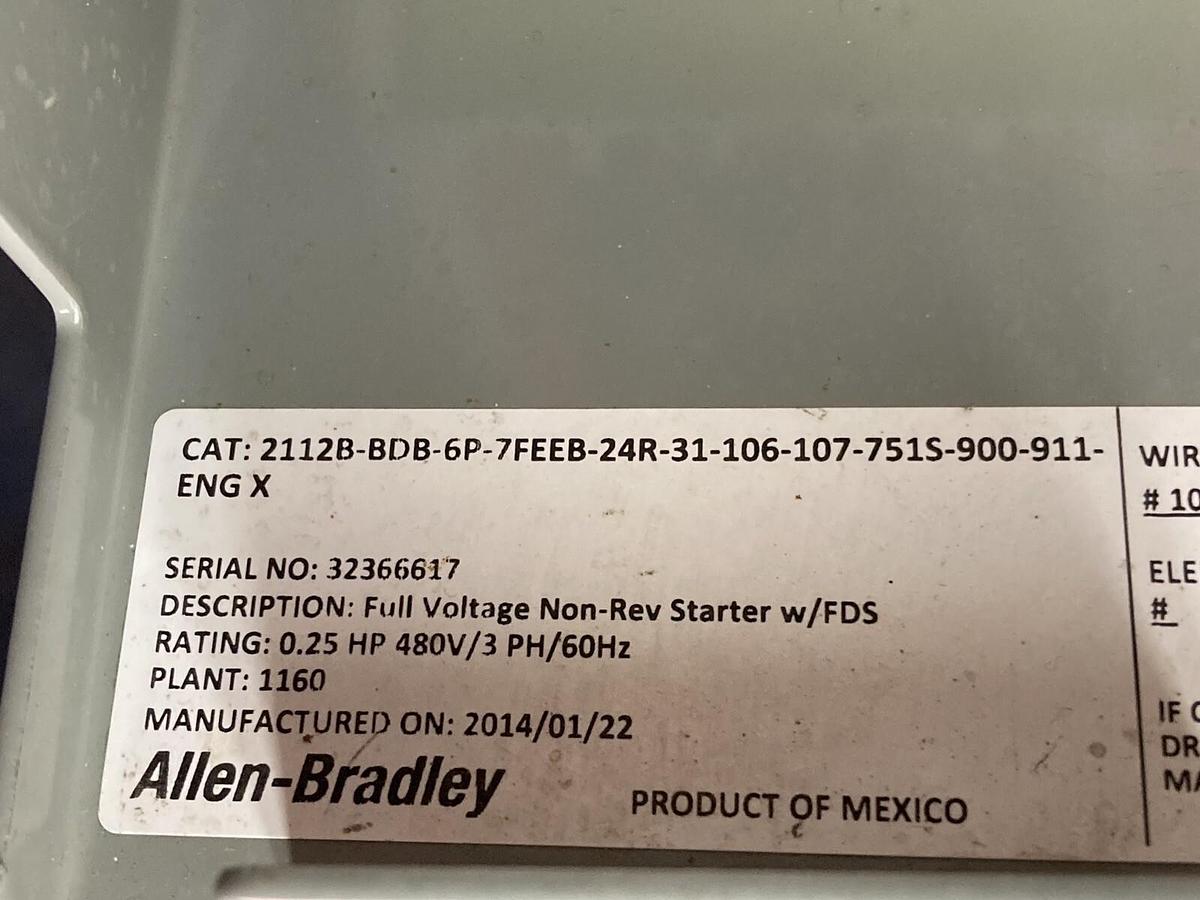 Used Allen-Bradley,2112B,Size 1 Fused MCC 20 Inch Starter Feeder Bucket