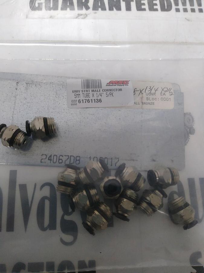 UNBRANDED,61761136,TUBE MALE CONNECTOR 5MM OD 1/4  NICKLE PLATED BRASS LOT OF 12