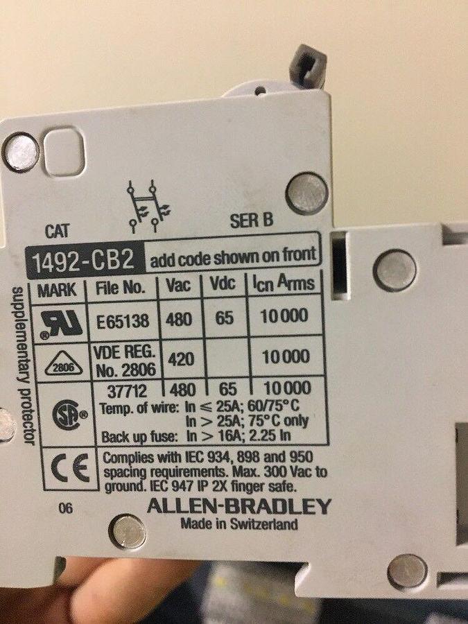 Allen Bradley,1492-ACB/ 1492-CB2,Series B H1 7A G070 CIRCUIT BREAKER