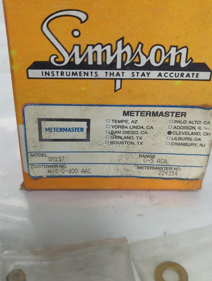 SIMPSON,SM157,PANEL METER 0-600 AMPERES NOS
