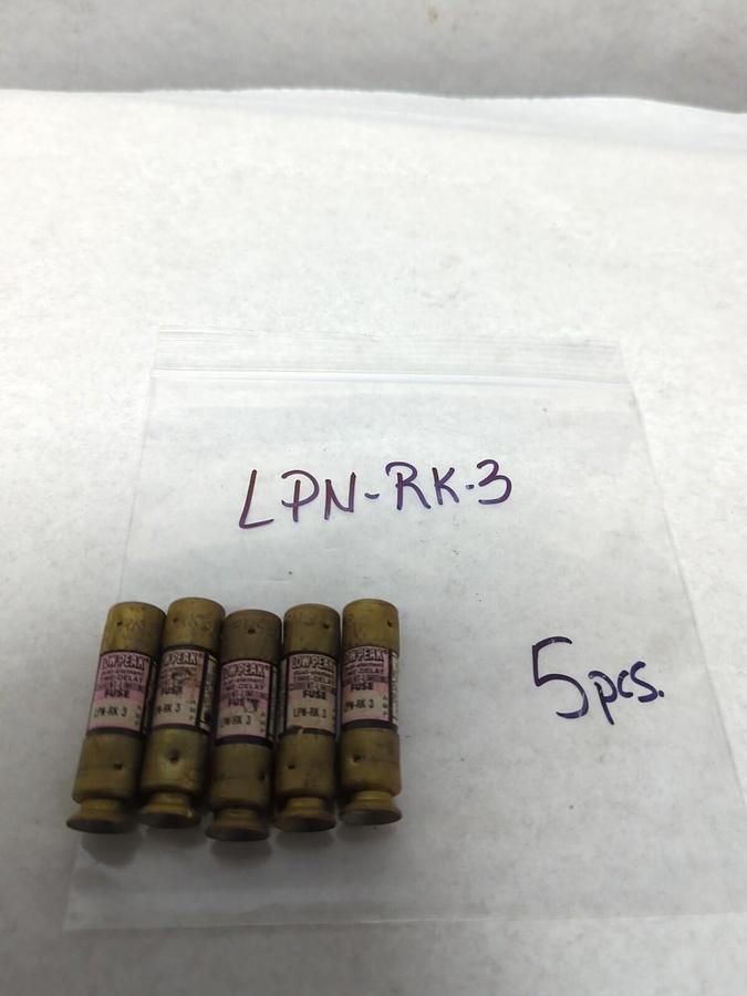 Used COOPER BUSSMANN,LPN-RK-3,LOW-PEAK 3 AMP FUSES LOT OF 5 PRE-OWNED