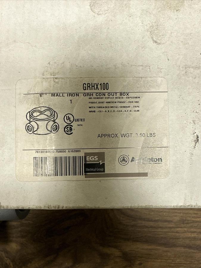 Appleton,GRHX 100,1" Iron Conduit Outlet Box Type EFHCA 4 Way