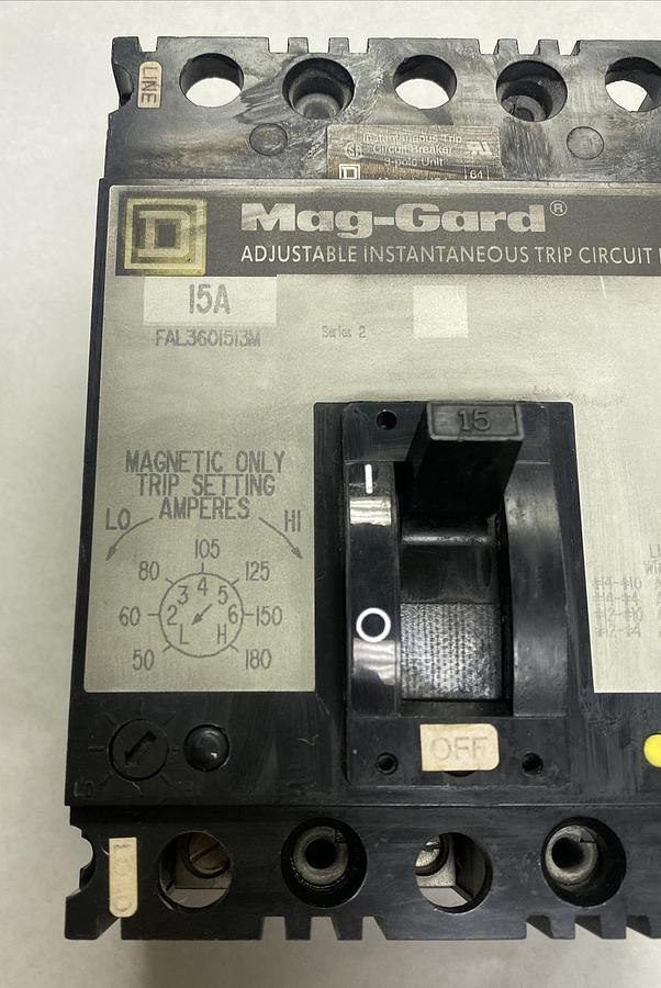 Used SQUARE D,FAL3601513M,CIRCUIT BREAKER 15A 600V 3 POLE