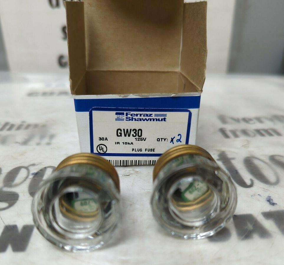 GOULD SHAWMUT,GW30,PLUG FUSE 30 AMP 125V BOX OF 2 NOS