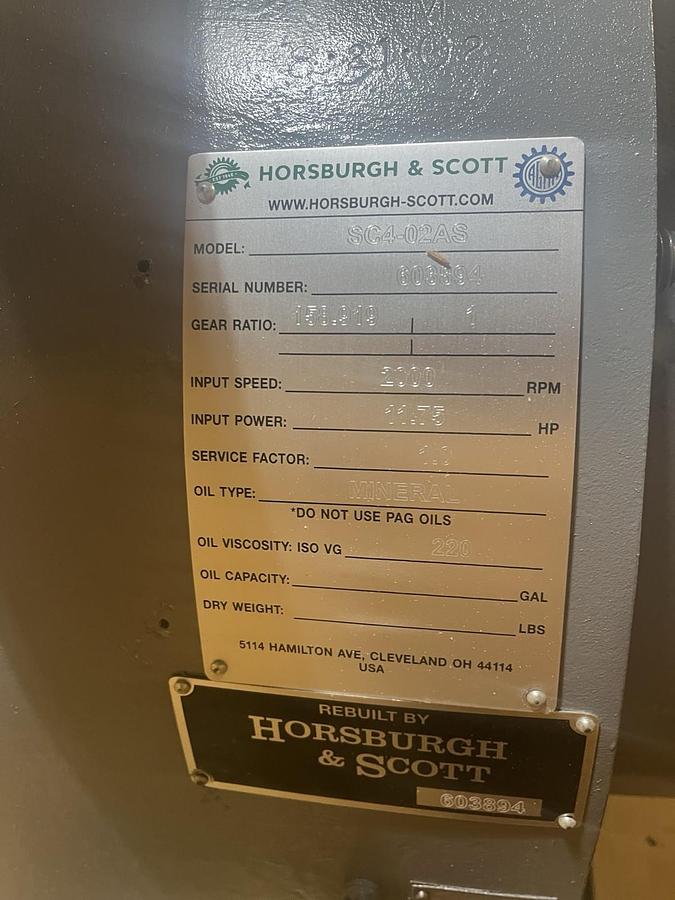 Used HORSBURGH & SCOTT,SC4-02AS,GEAR REDUCER RATIO 158.919 INPUT 2000RPM 11.75HP