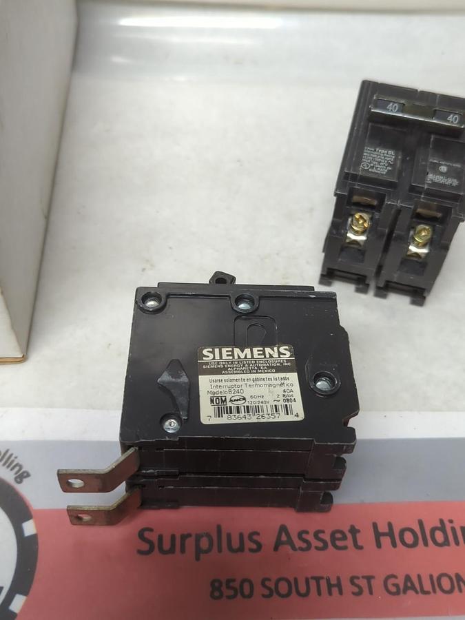Used SIEMENS,B240,CIRCUIT BREAKER 40 AMP 2-POLE LOT OF 2 PRE-OWNED