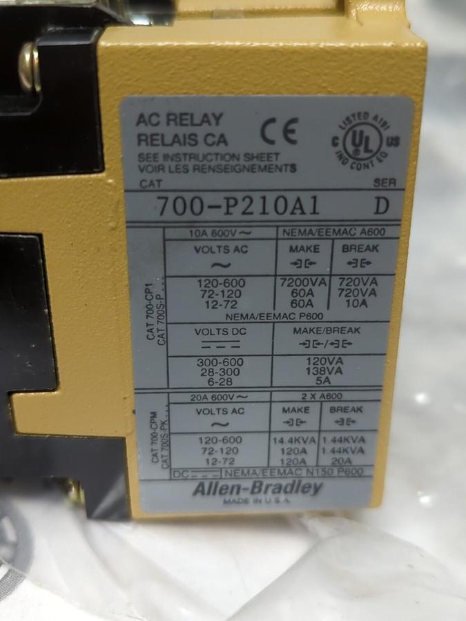 ALLEN BRADLEY,700-P210A1,TYPE P SERIES D CONTROL RELAY