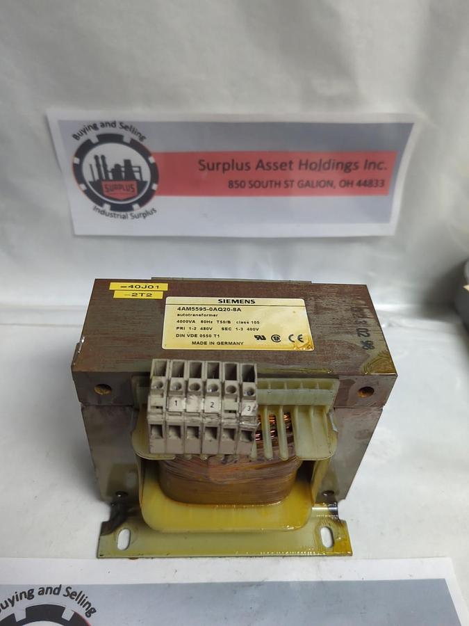 Used SIEMENS,4AM5595-0AQ20-8A,AUTOTRANSFORMER 4000VA 60HZ PRI-1-2 480V SEC-1-3 400V