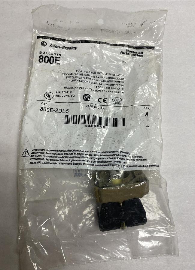 Used ALLEN BRADLEY,800E-2DL5,FULL VOLTAGE MODULE WITH LATCH NOS