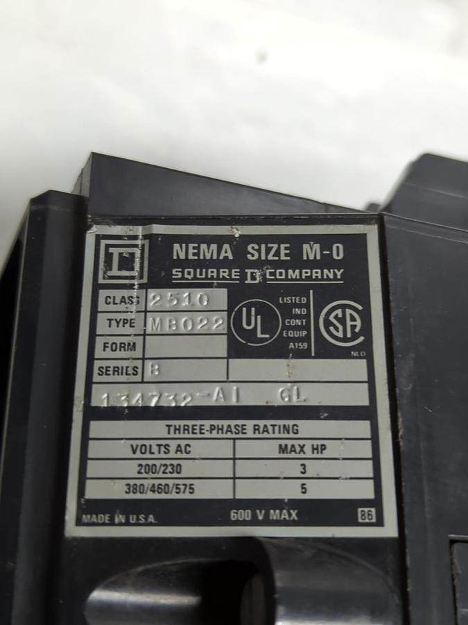 Used SQUARE D,2510-MB022,MANUAL STARTER SERIES B SIZE M-0 PRE-OWNED