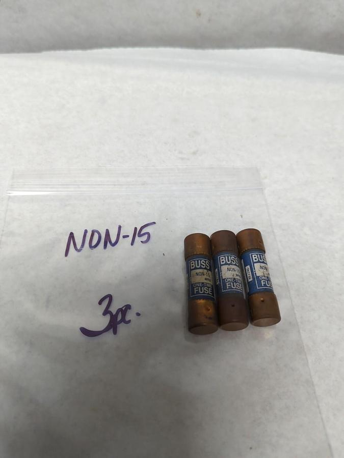 Used COOPER BUSSMANN,NON-15,ONE-TIME 15 AMP FUSES LOT OF 3 PRE-OWNED