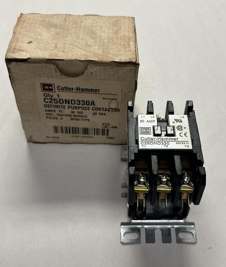 Used CUTLER HAMMER,C25DND330A,DEFINITE PURPOSE CONTACTOR 30A NEW
