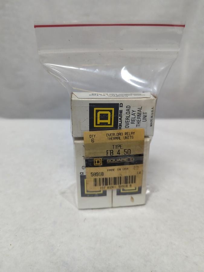 SQUARE D,FB 4.50,OVERLOAD RELAY THERMAL HEATER UNIT LOT OF 6 NOS