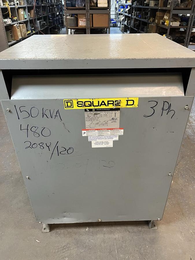 Used SQUARE D,EE150T3H,TRANSFORMER 150KVA HV 480V LV 208Y/120V 3PH