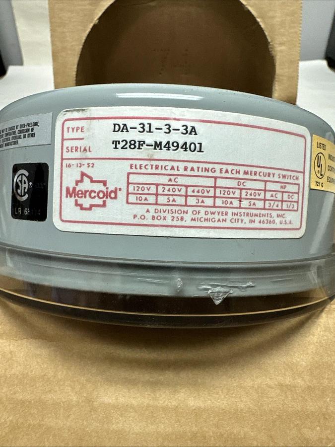 Dwyer Mercoid Controls,DA-31-3-3A,Pressure Switch