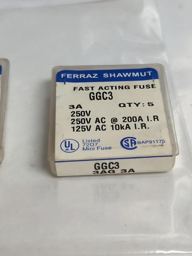 FERRAZ SHAWMUT,GGC-3,FAST ACTING 3 AMP FUSE LOT OF 10 NOS