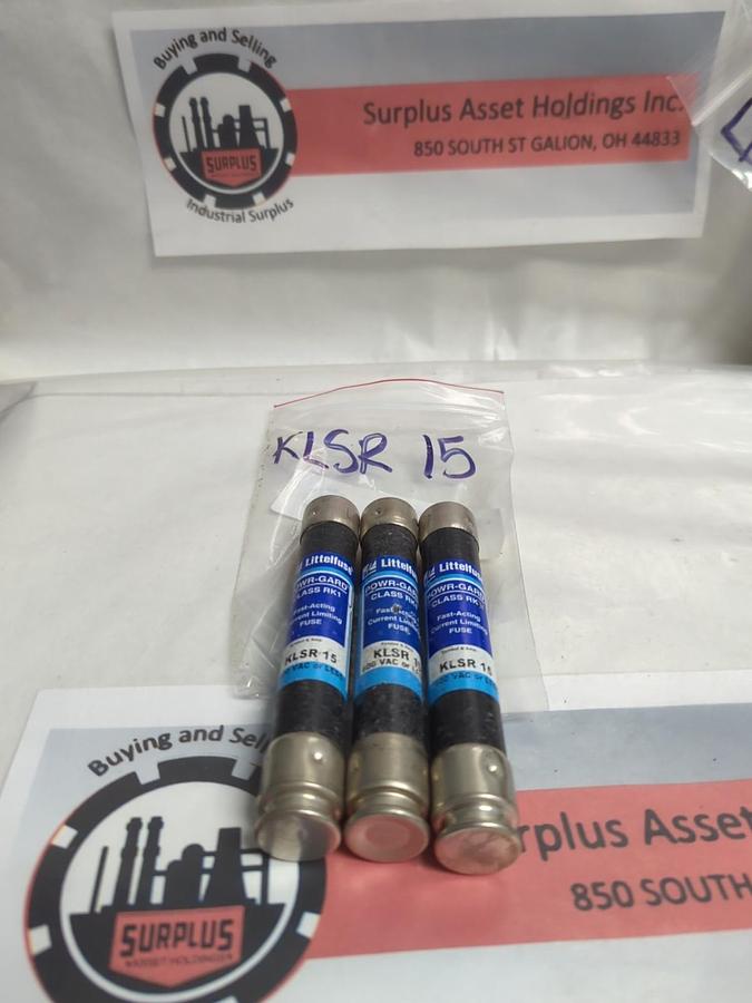 Used LITTELFUSE,KLSR15,POWR-GARD 15 AMP FUSE LOT OF 3 PRE-OWNED