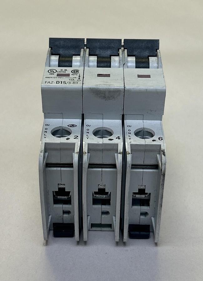 Used EATON,FAZ-D15/3RT,CIRCUIT BREAKER 15A 480Y/277V 3P