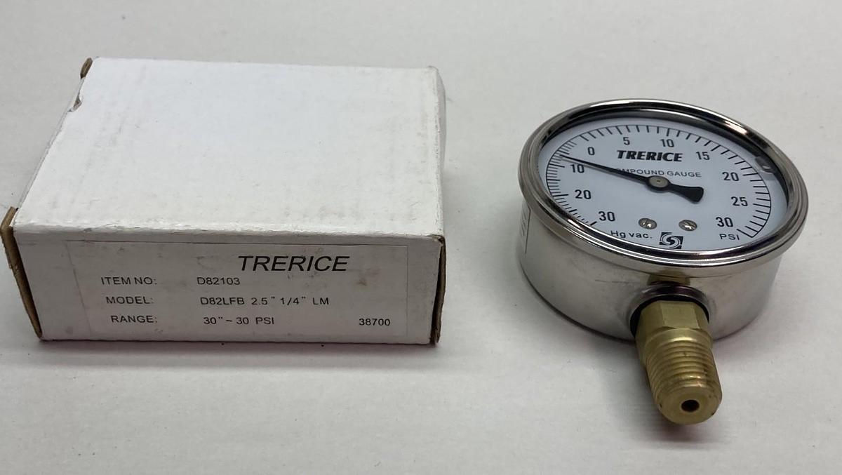 Trerice,Model D82103,Pressure Indicator Gauge 30"-30 PSI