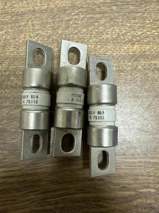 Used Ferraz Shawmut,H75355,500 V 60A Fuse LOT of 3