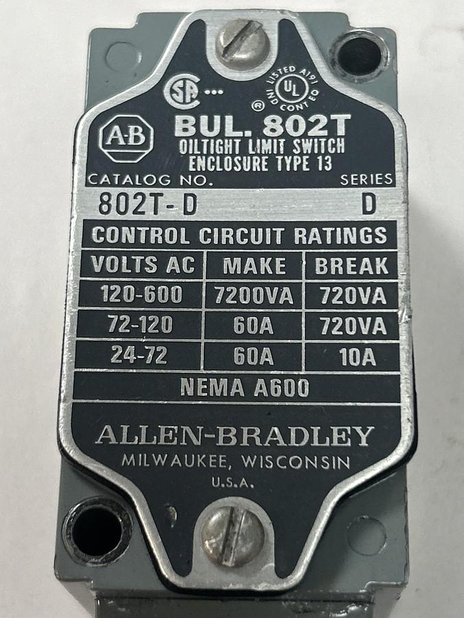 Used ALLEN BRADLEY,802T-D,OILTIGHT LIMIT SWITCH