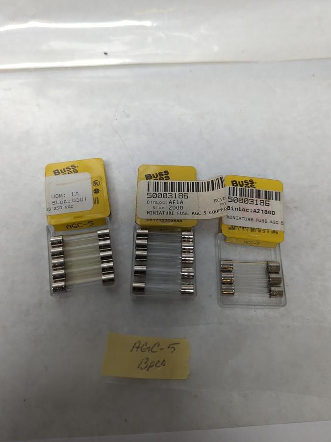 COOPER BUSSMANN,AGC-5,FAST ACTING 5 AMP FUSE LOT OF 13 NOS