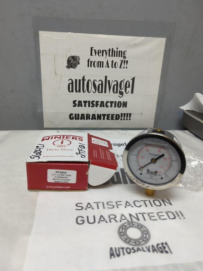 WINTERS,PFQ800,2-1/2 IN PRESSURE GAUGE 1/4 IN NPT 0-15 PSI/KPA NOS