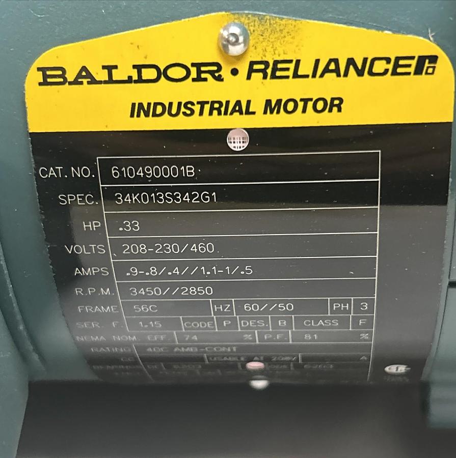 BALDOR,417077-51,BLOWER MOTOR .33HP 3450RPM 208-230/460V 56C FRAME NOS