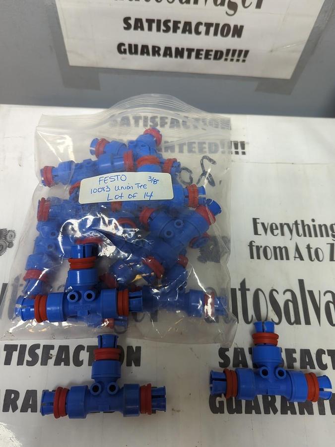 FESTO,10083,PNEUMATIC UNION TEE PUSH-ON 3/8 INCH LOT OF 14 NOS