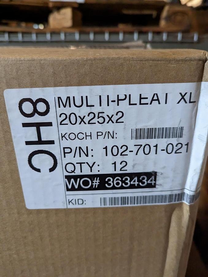 KOCHFILTER,MULTI -8CH- PLEAT-XL 20X25X2, AIR FILTER 12 PACK UNOPENED BOX