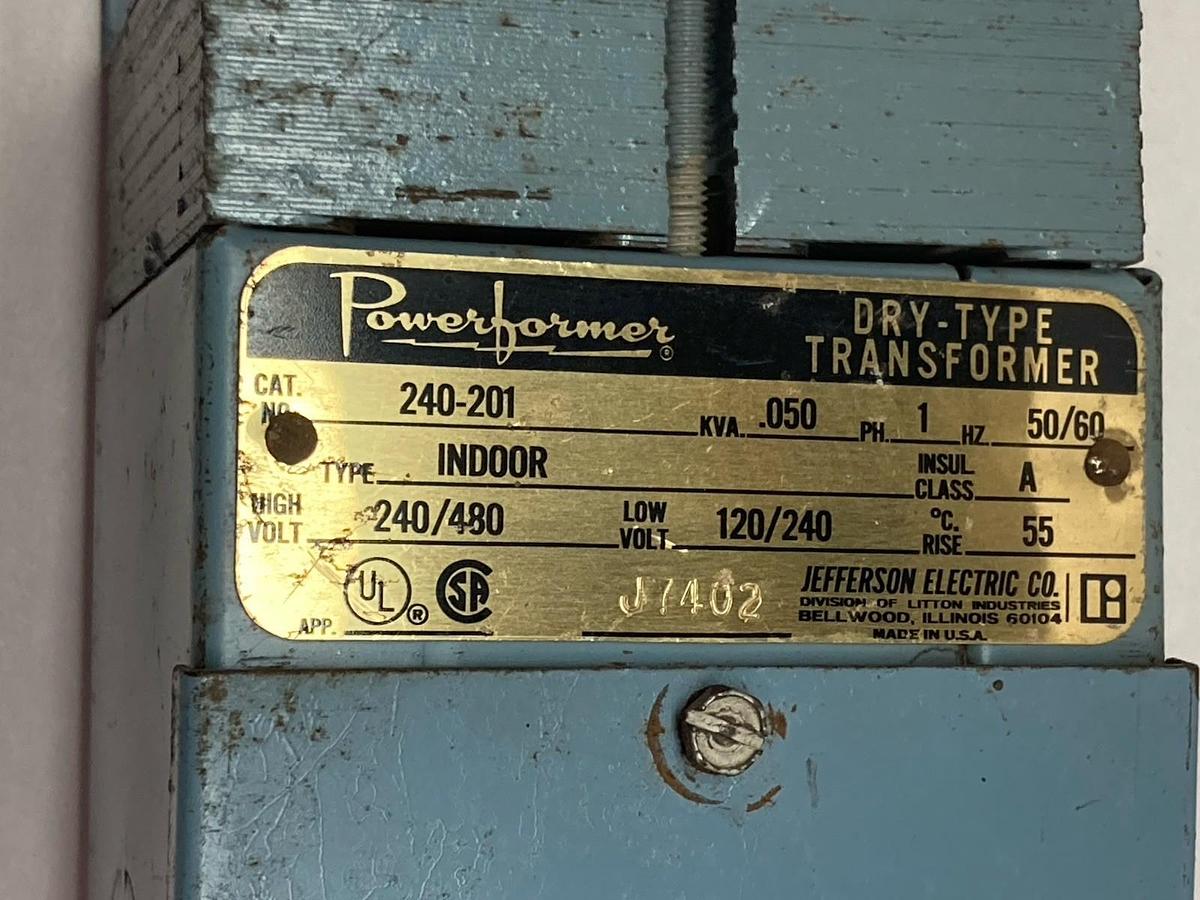 Used Jefferson Electric,240-201,Powerformer Dry-Type Transformer 120/240V 50/60Hz
