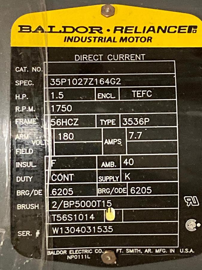 Baldor,T56S1014,1.5HP Motor 1750RPM Frame 56HCZ