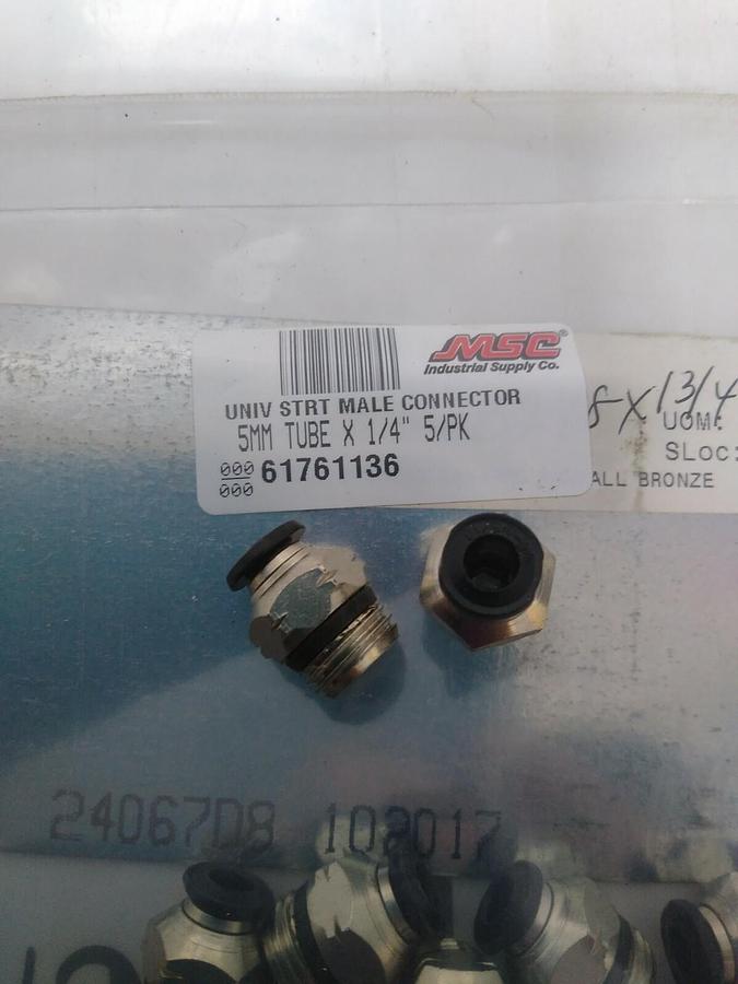 UNBRANDED,61761136,TUBE MALE CONNECTOR 5MM OD 1/4  NICKLE PLATED BRASS LOT OF 12